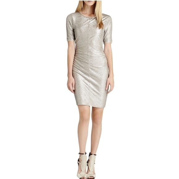 REISS Abellia Metallic Short Sleeve Dress - Picture 2 of 12